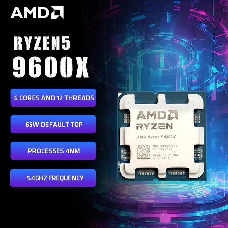 

AMD Ryzen 5 9600X Processor 5.4GHz 6-Core 12-Thread 38MB Game Cache 4NM TDP 65W Socket AM5 Gaming CPU Zen 5 Integrated Graphics