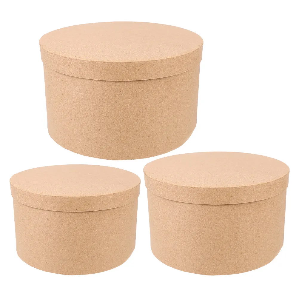 3Pcs Round Kraft Paper Cake Boxes Brown Cardboard Boxes Sturdy Lid for Wedding Birthday Cake Cookie Candy Gift Packaging