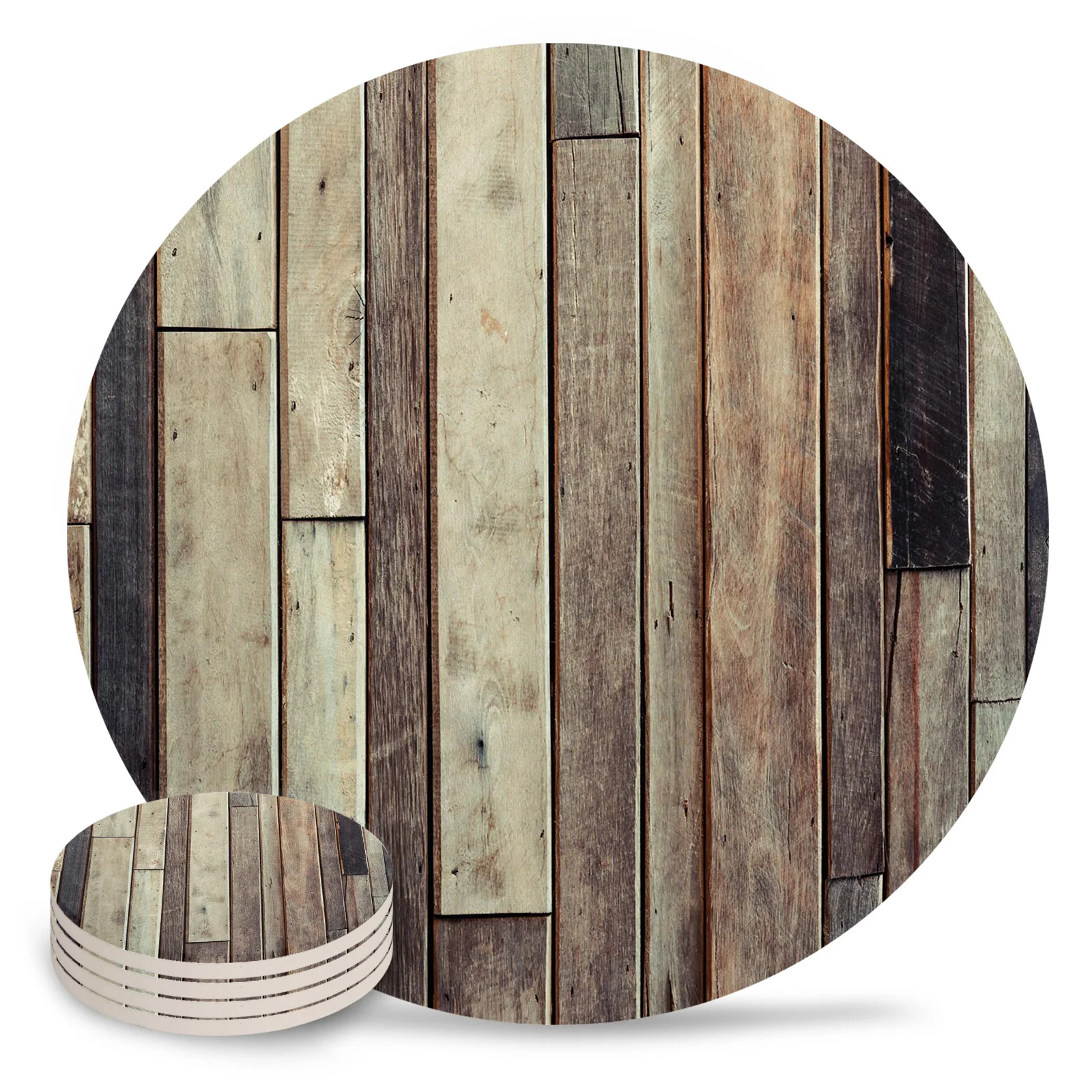 Wood Planks Retro Texture Ceramic Coaster Set Coffee Tea Cup Coasters Kitchen Accessories Round Placemat