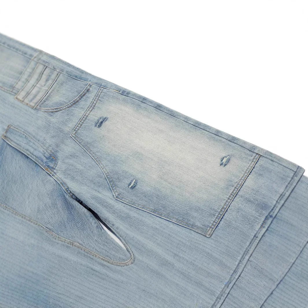 Zomer Amerikaanse gewassen matchetbroek Denim shorts Gedeconstrueerd ontwerp Distressed losse wijde pijpen bijgesneden