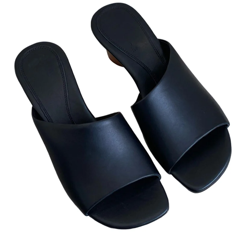 

Withered Summer Shoes French Fashion Lazy High Heel Mules Minimalist Elegant Ladies Thick Heel Sandals Slippers Shoes Women