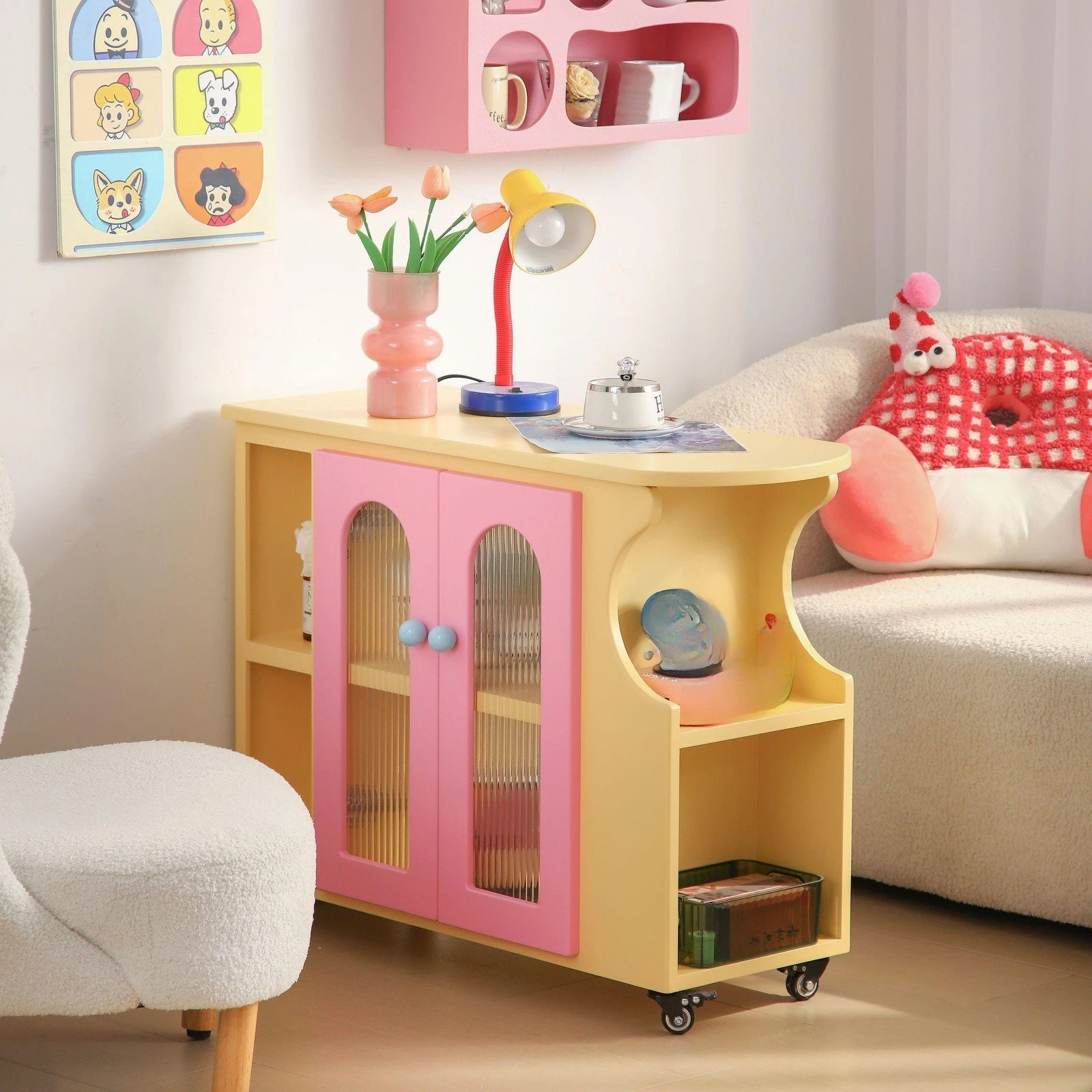 Living room sofa side cabinet mobile snack storage cabinet fully equipped