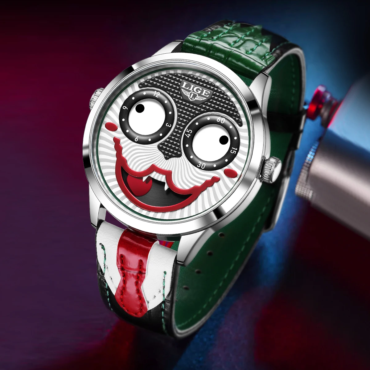 LIGE Unique Creative Design Quartz Man Watch Fashion Clown Casual Sport Leather Special Design Waterproof Watches for Men Clocks