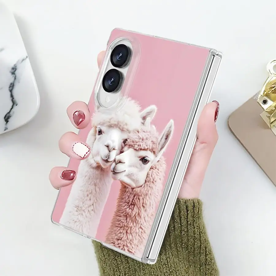 Case for Samsung Galaxy Z Fold 8 ZFold 8 PC Hard Luxury ZFold8 Transparent Phone Cover Cute Alpaca Couple