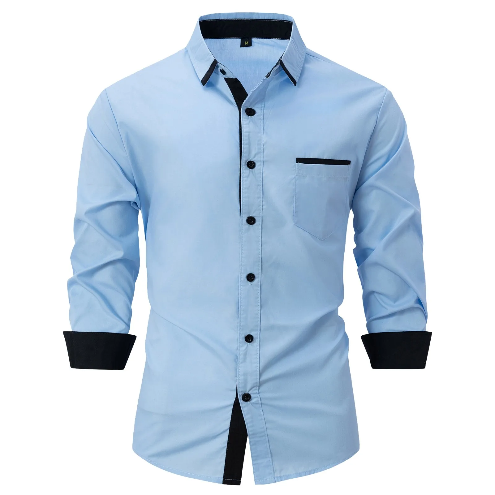 

Men'S Slim Fit Shirts Casual Fashion Lapel Long Sleeve Shirts Spring Daily Contrast Color Patchwork Business Casual Shirts ​