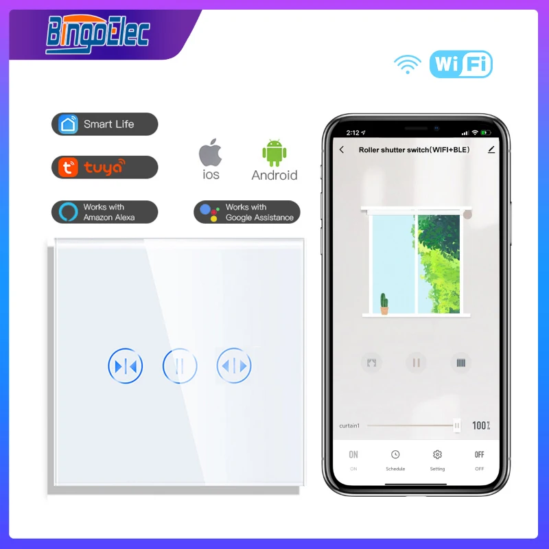 

Переключатель Bingoelec беспроводной с Wi-Fi для штор, умный выключатель для штор с сенсорным управлением через приложение Google Alexa Tuya Smart Life