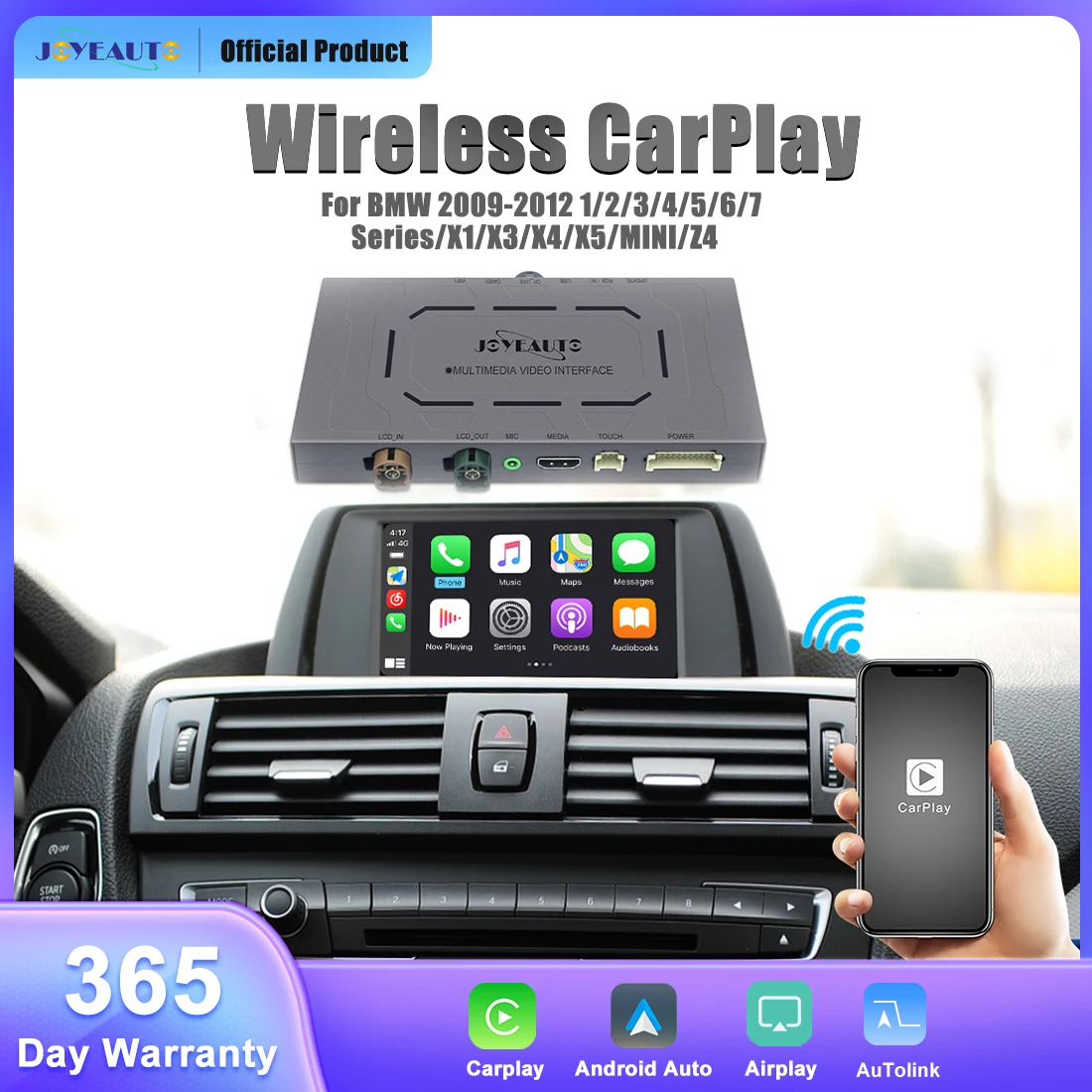 

JoyeAuto Wireless Apple CarPlay for BMW CIC 2 3 4 5 6 7 X1 X3 X4 X5 Mini Z4 2008-2012 Google Maps Mirror Output YouTube&Netflix