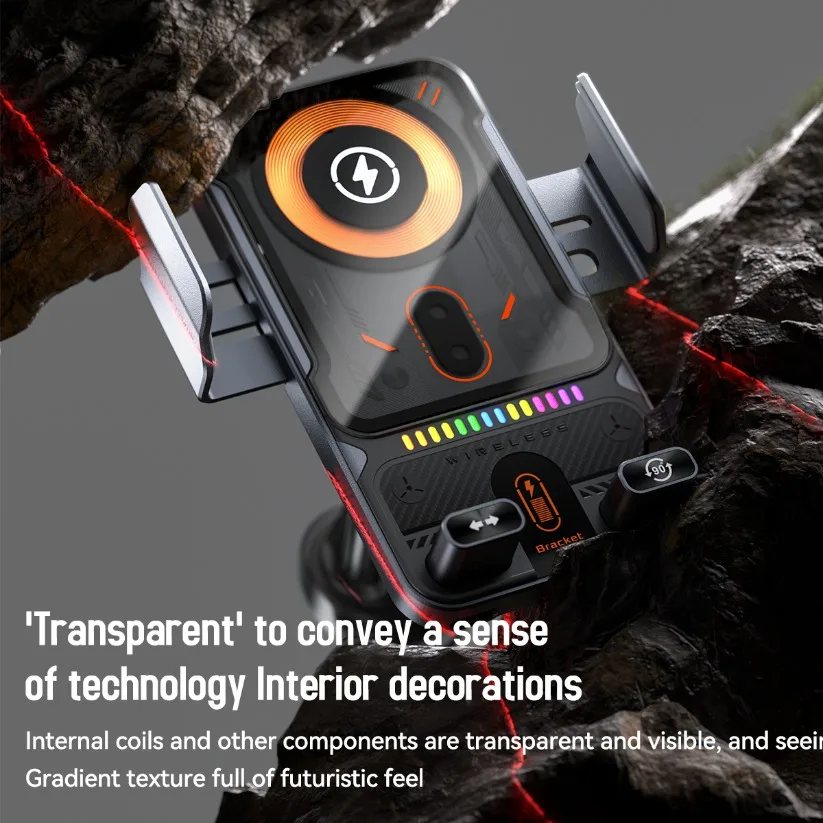 

Car holder dual motor electric rotating opening and closing phone holder 15W wireless fast charging iPhone/Samsung holder