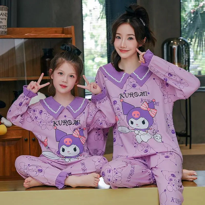 Sanrio Cinnamoroll Kuromi My melody parent-child pajamas spring and autumn girls set cute princess style trendy home clothes