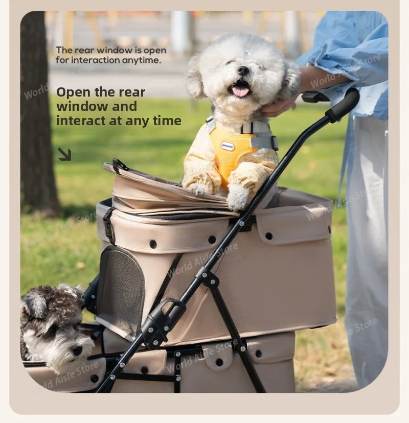 Double-layer Pet Cart Strollers Out 600D Oxford Lightweight Foldable Dog Cat Trolley Travel Stroller Small Pet Outdoor Cart