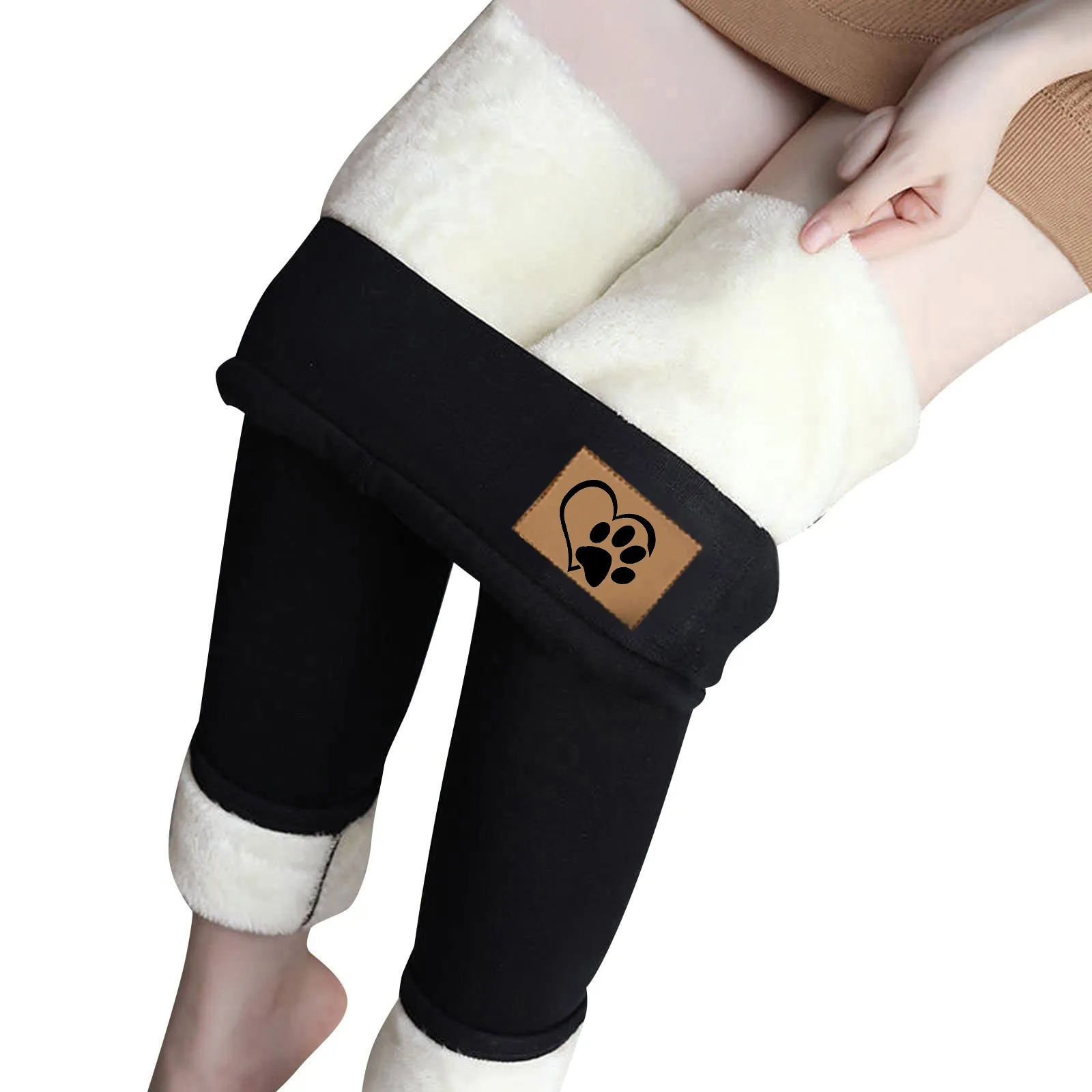 Flexible Thermal Fleece Lined Leggings High Waist Fluffy Cashmere Lambskin High Waist Thicken Leggings Women Girl Winter