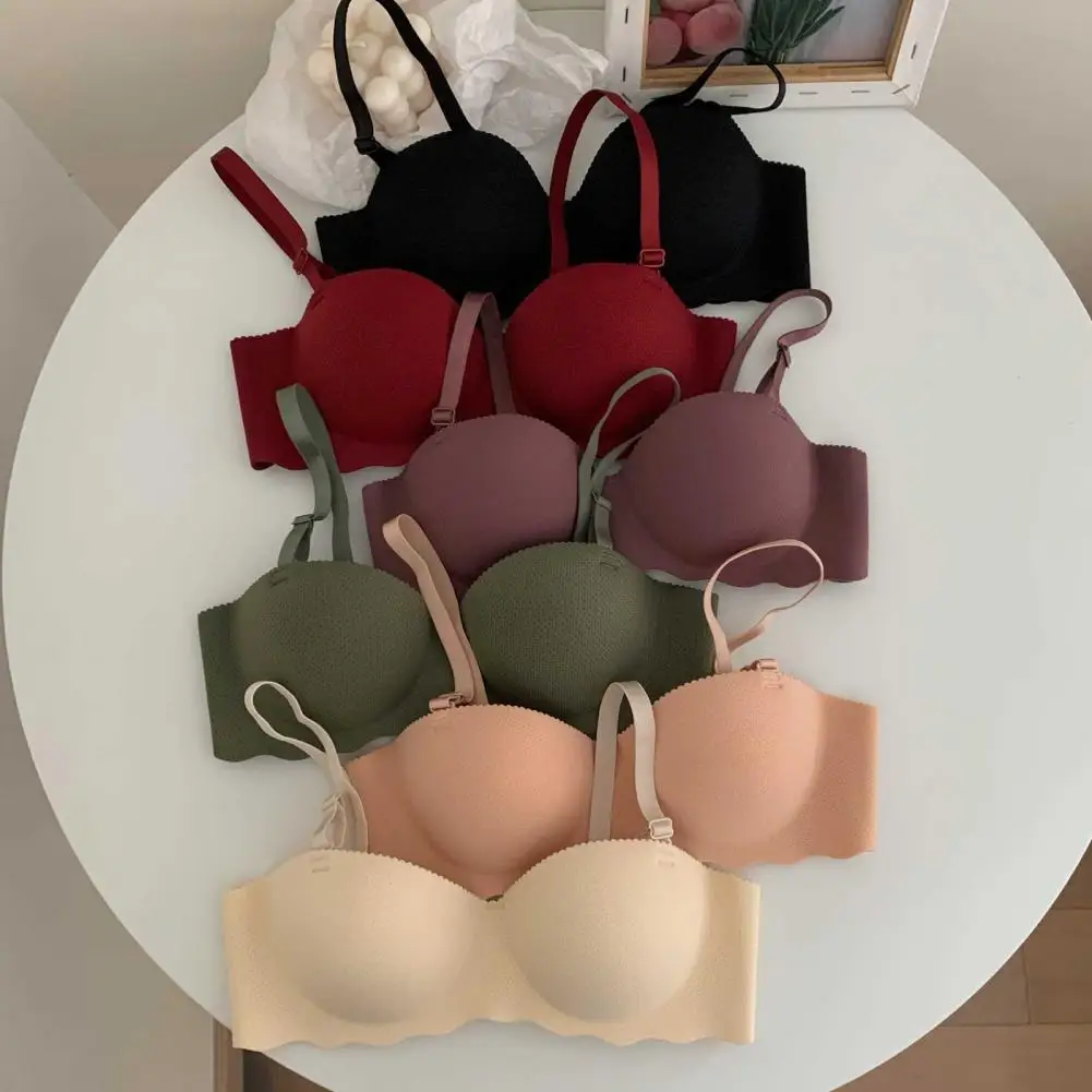 Female Gather Removable Shoulder Strap Solid Color Wireless Lingerie One-pieces Sexy Bras Push Up Seamless Underwear for Women