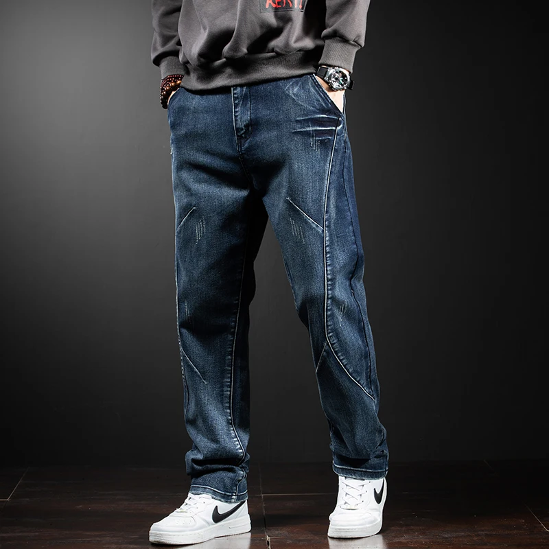 

Patchwork Waed Jeans Loose Fit Thin Straight Leg Men's Trousers Autumn Faionable Korean Sle Cotton Denim Long Pants