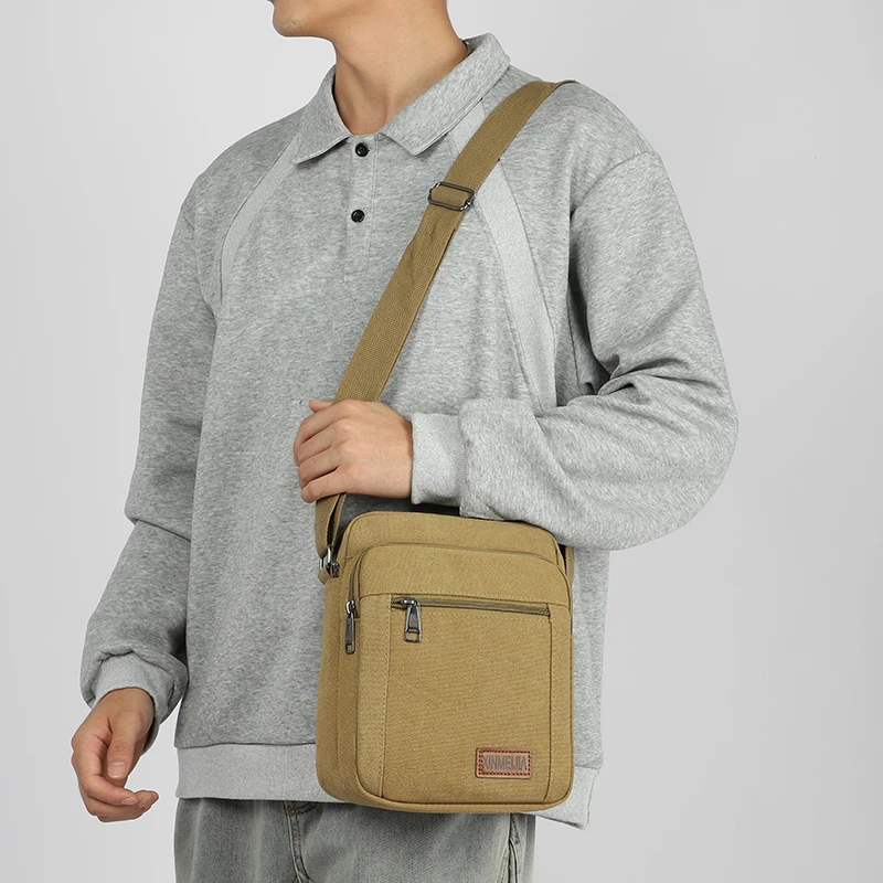 Fashion Men Crossbody Shoulder Bags Durable Canvas Men Bag Travel Pouch Messenger Bag Vintage Trend Men Handbag Sling Bag Bolsos