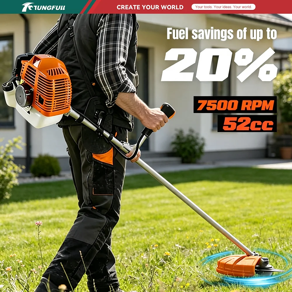 New 52cc 2‑Stroke Gas Weed Wacker 4‑in‑1 Backpack Brush Cutter Straight Shaft Grass Trimmer Weed Eater for Yard Lawn Cutting