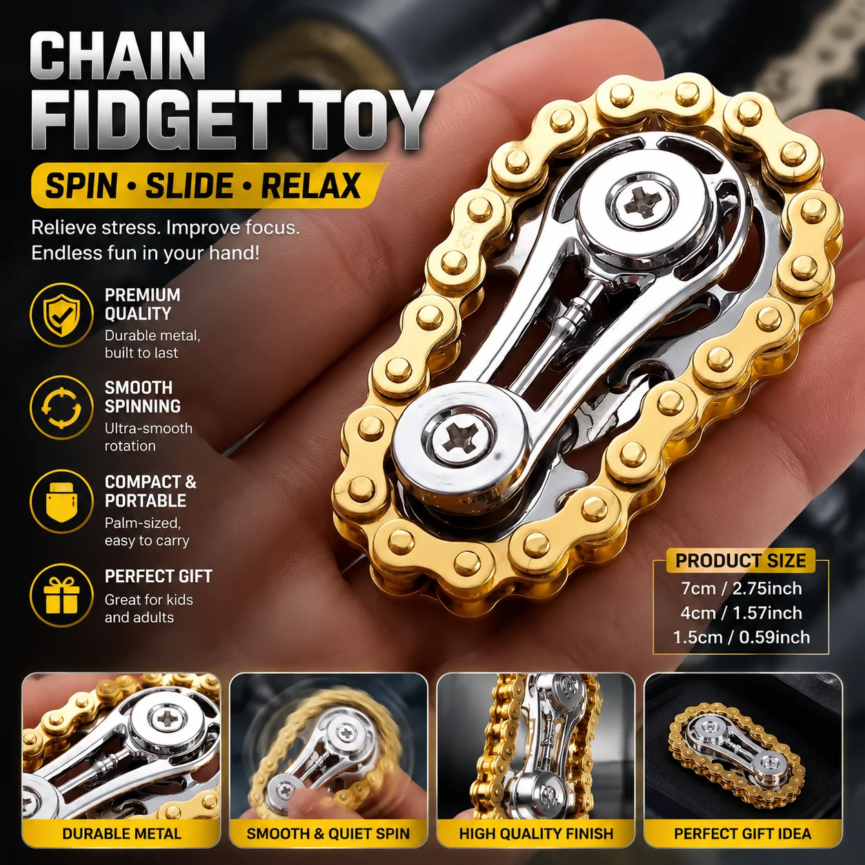Fingertip Spiral Sprocket Flywheel Top Flying Disk Fingertip Spiral Ornaments Metal Bicycle Chain EDC Rotating Flying Disk Adult
