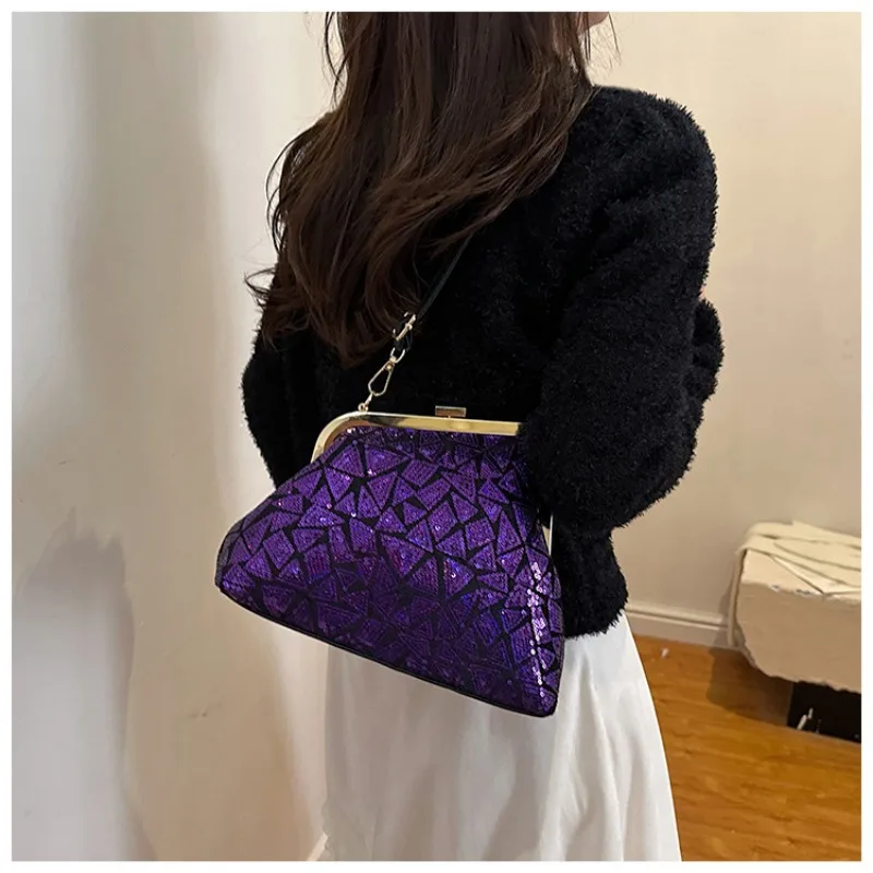 Diamond Sequin Evening Bags for Women Luxury Vintage Buckle Shoulder Bag Large Tote Bag Ladies Crossbody Bag Women Purse Handbag