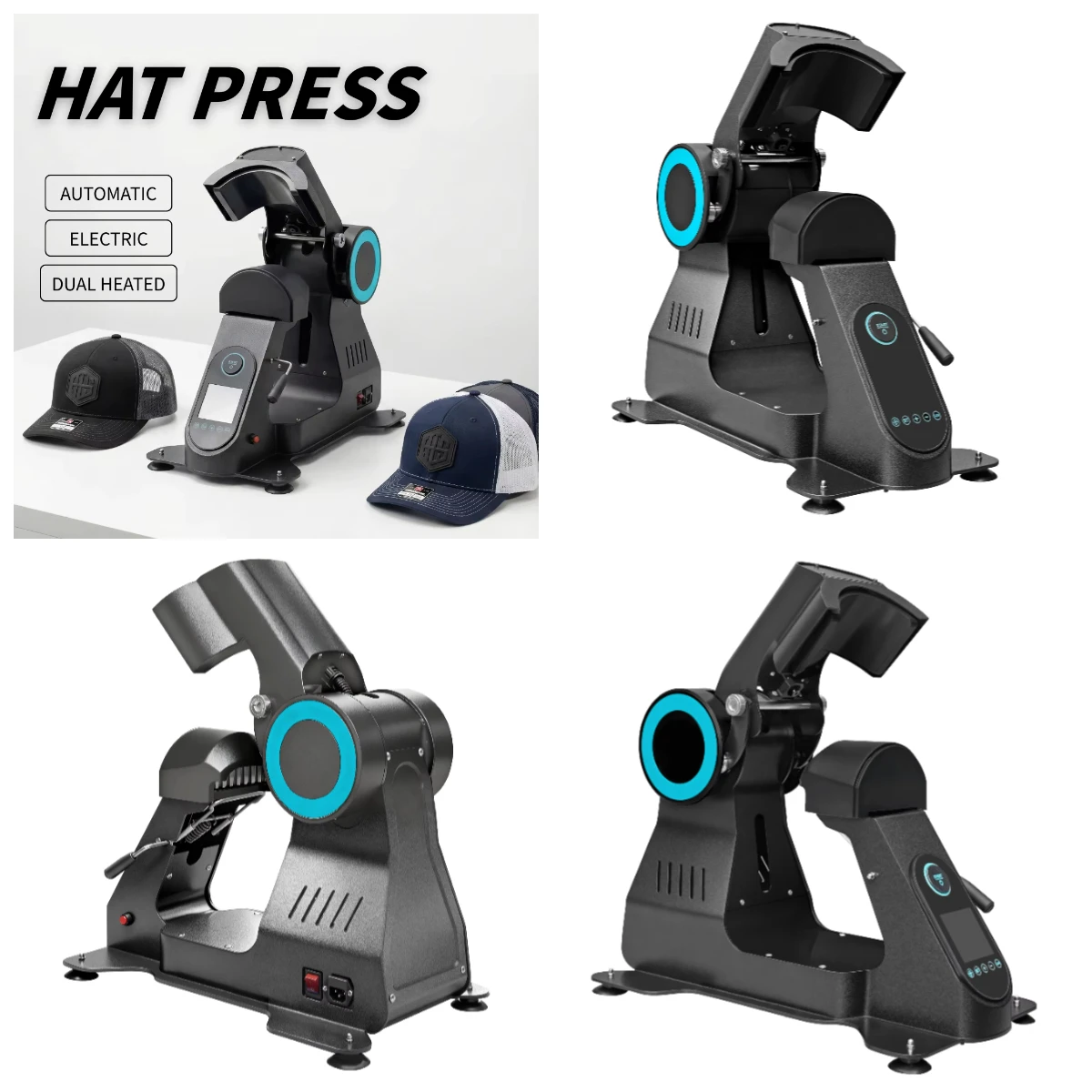 

WJW New Electric Automatic Hat Press Interchangeable Plates Dual Heat Cap Printing Machine for Various Hat Sizes Smart LCD Scree