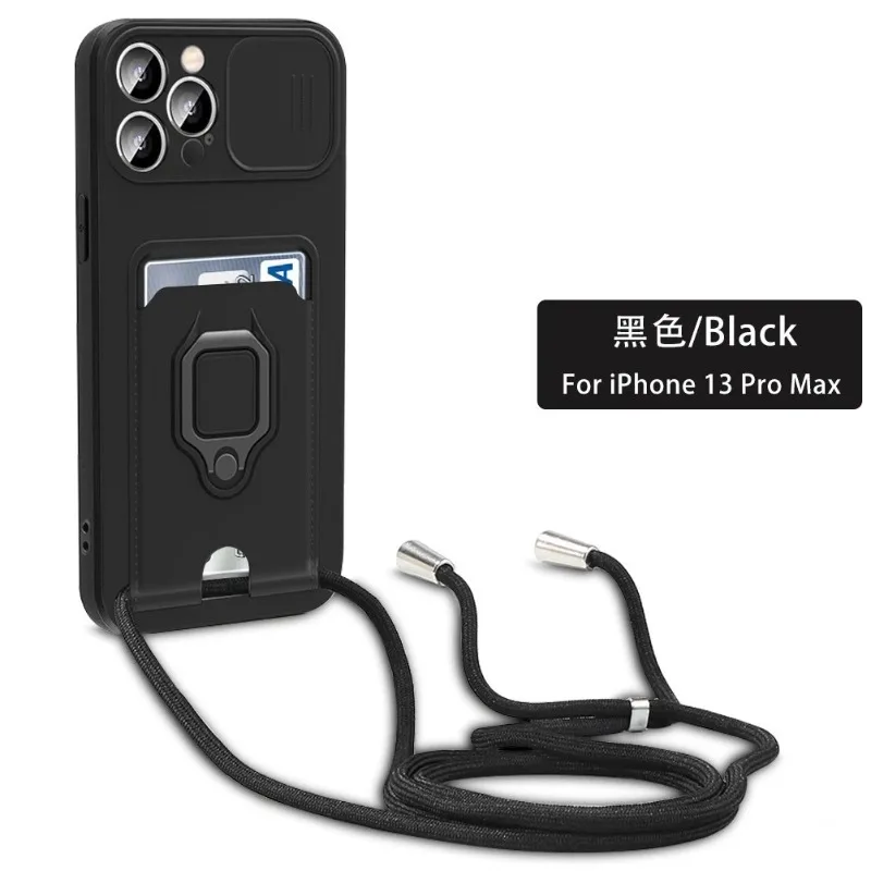 

Силиконовый чехол с защитой камеры и кольцом-держателем для iPhone 17, 16, 15, 14, 13, 12, 11 Pro, Pro Max, Plus, Air, со шнурком