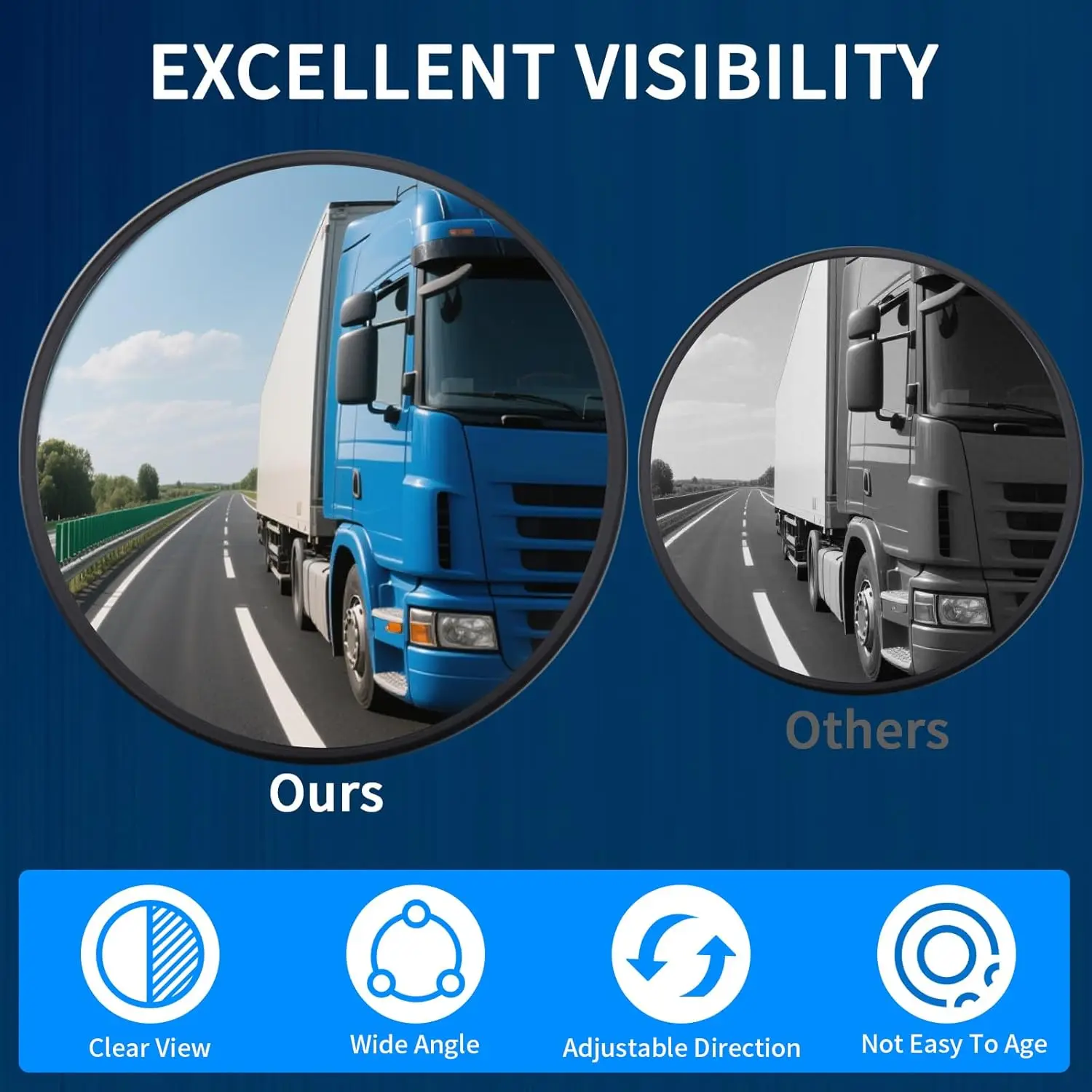 Convex mirror, blind spot anti-shake side rearview mirror, easy-to-install round mirror with arm assembly, suitable for trucks, view 4
