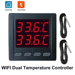 WIFI Tuya Dual Temperature Controller of Two Relay with 2M External Thermometer Probe Heater Freezer Water Pool Boiler