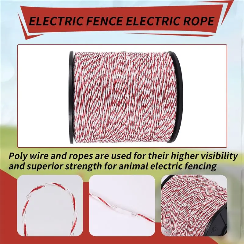 AC23-Ultra-Low Resistance Wire 500M Electric Fence Electric Rope For Pig Horse Cattle Sheep Animal Fence
