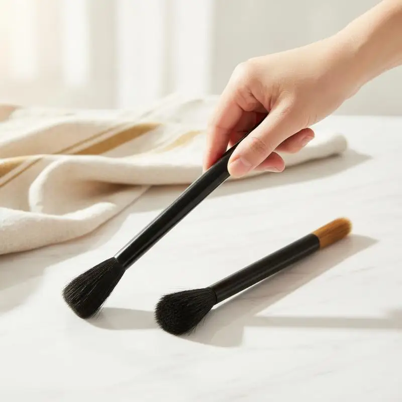 Double Head Long Handle Coffee Cleaning Brush Soft Bristle for Grinder Semi Auto Machine Labor Saving Barista Tool