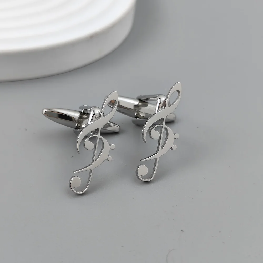 Musical symbol hollow cufflinks, gold-plated French shirt cuffs in silver, suit accessories black cufflinks, men\'s gifts