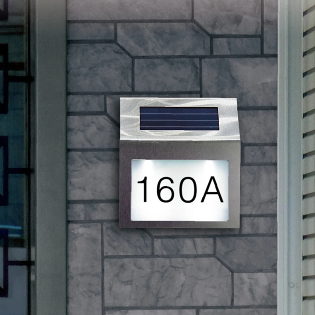 House Number LED Solar Lamp Outdoor House Address Number Door Plate Wall Lights