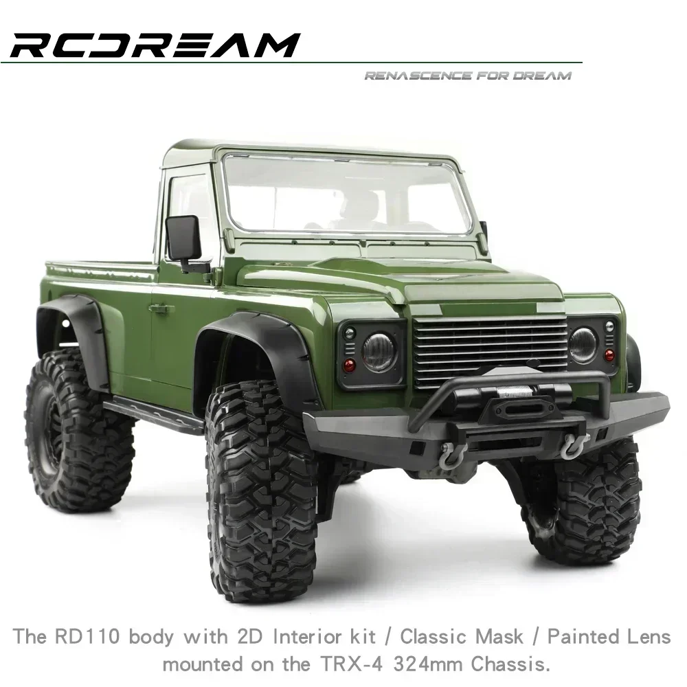 RCDream Wild-Defender RD110 pastilla de 2 puertas cuerpo duro cabina única distancia entre ejes de 324mm para TRX4 TRX-4 324mm Defender Bronco