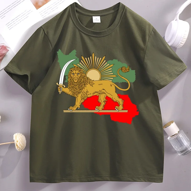 Lion and Sun Persian Pride T-shirt Funny Graphic Tees Iran Map Tshirt Man Designer Clothes Iranian O Neck T Shirt Basic Tops