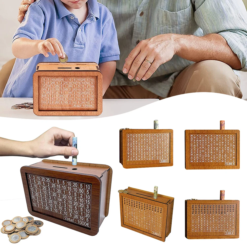 Tirelire avec compteur, boîte d'épargne d'argent, coffre-fort de Style rétro, banque en bois, fait à la main, objectif d'économie d'argent pour enfant et adulte