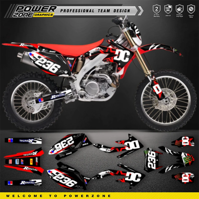 PowerZone Custom Graphics Backgrounds Decals Stickers Kits For HONDA CRF450X CRF 450X 2005-2018 Name Number