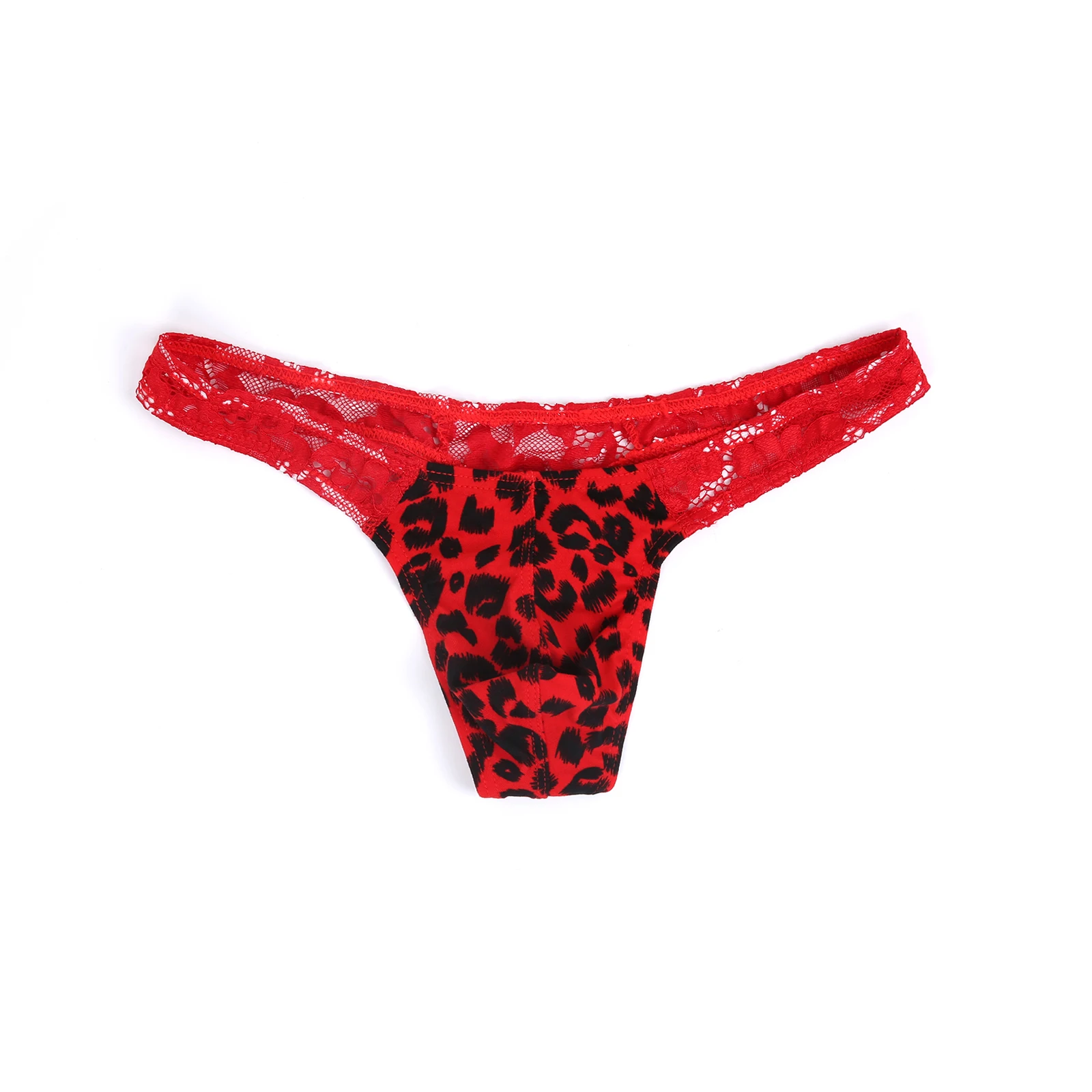 Mens Lace Thong Elastic T-Back Underwear Lace Sheer Low Waist G-String Underpants Leopard Breathable Bulge Pouch Panties Hombre