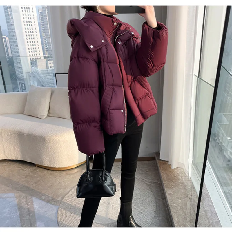 Orange Hooded Thick Down Jacket Women's 2025 Winter New Korean 90 White duck down Warm Coat Female Loose Short Casual Outwear