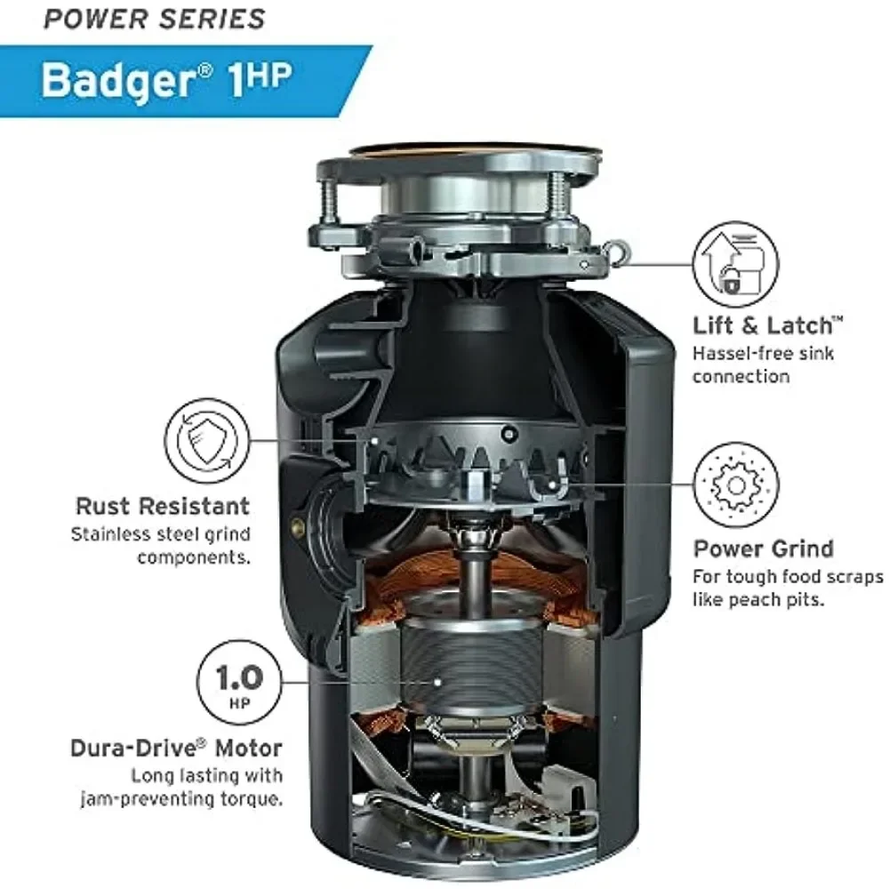 Badger 1 HP Continuous Feed Food Residue Processor Garbage Disposal Power Series Kitchen Appliances Home