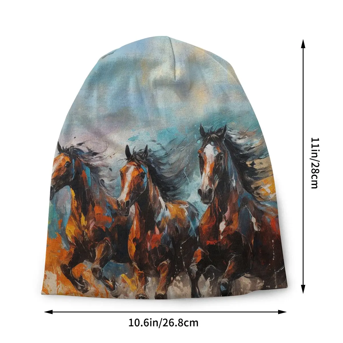 Oil Painting Horse Thin Bonnet Homme Fashion Galloping Horses Skullies Beanies Caps Creative Hats