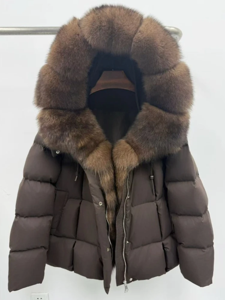 Natural pele de guaxinim quente realidade casaco de pele com capuz grosso branco ganso para baixo jaqueta outono inverno casual pele real outerwear feminino