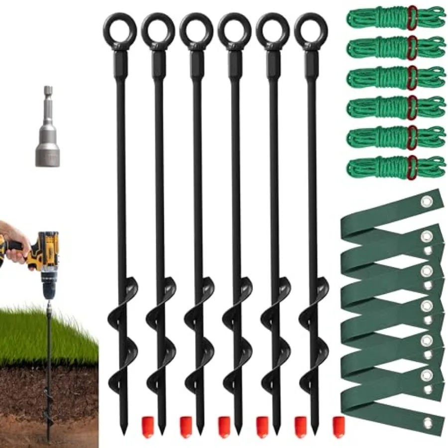 

Heavy Duty 16" Tree Stakes and Supports for Young Trees, Set of 3 Tree Stake Kit with 3 Straps for Staking and 39 Feet Rope, Ca