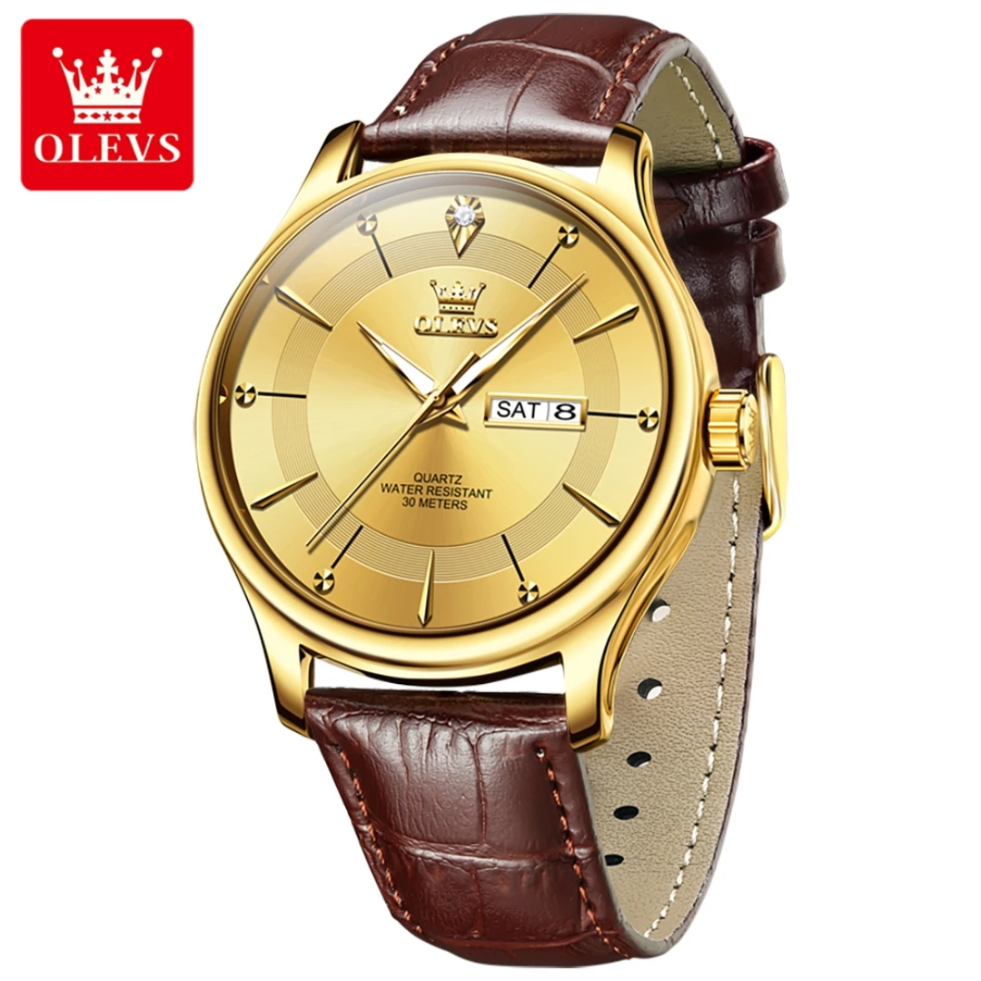 OLEVS 9908 Quartz Simple Watch Gift Round-dial Leather Watchband Wristwatch Luminous