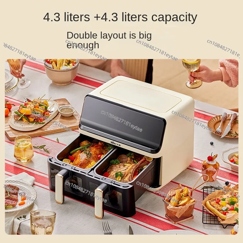 Double Bucket Double Chamber Air Fryer Home Multi-function 8.6L Lampblack Free Microcomputer Touch Visual Electric Fryer 220V