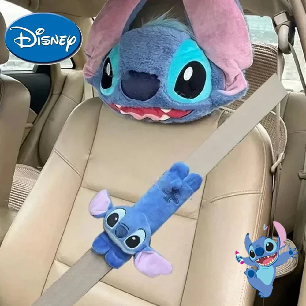 Disney Stitch Car Seat Belt Shoulder Belt Cartoon Cervical Car Neck Pillow Headrest Car Interior Seat Belt Protective Cover Gift