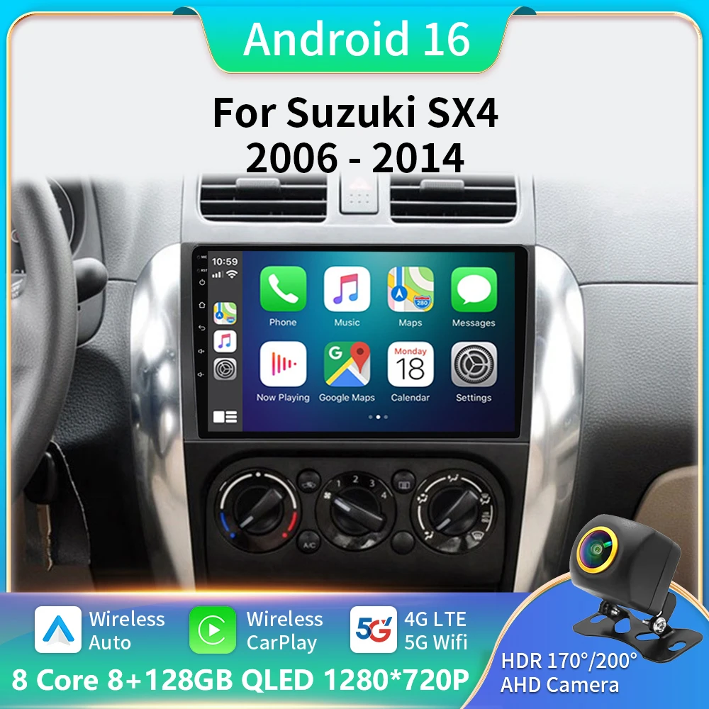 

8G 128G Android 16 for Suzuki SX4 2006-2014 Car Radio Multimedia Video Player Navigation GPS Unit Bluetooth Wifi 5G QLED Screen