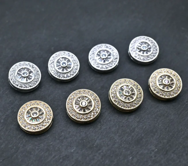 Luxurious Women's Copper-Plated Zirconia Stud Buttons round Micro Set Dress Coat Cheongsam Cardigan Quality Clothing Ac