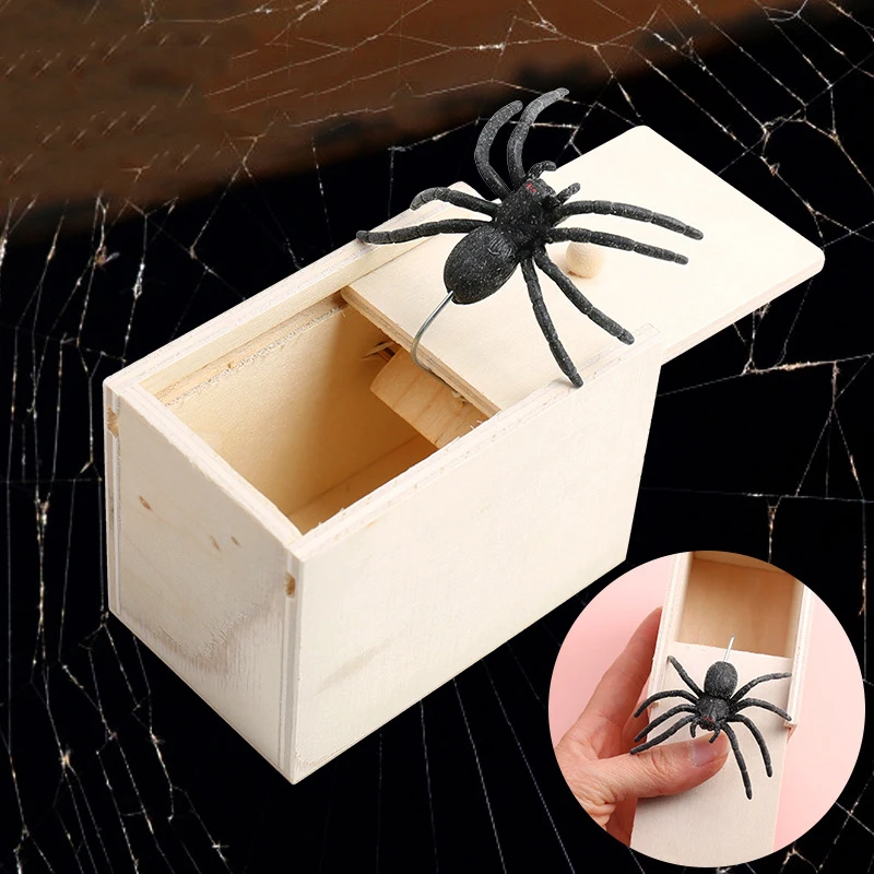 Wooden Hidden Box Trick Spider Funny Scare Box Quality Prank Wooden Scare Box for Fun Game Prank Trick Friend Office Toys