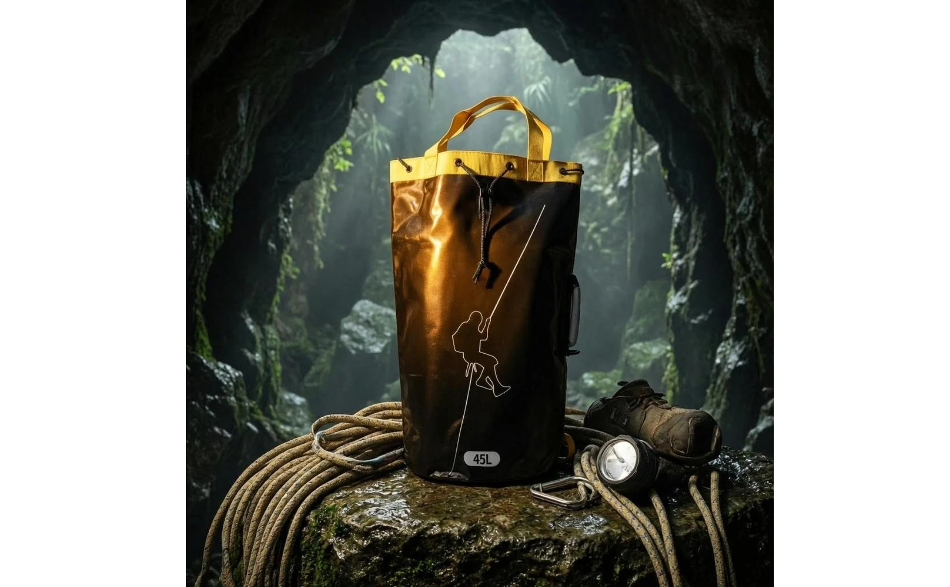 Rope Storage Backpack Drawstring Closure Climbing Rope Backpack Outdoor Gear Drain Hole Carry Handles for Climbers