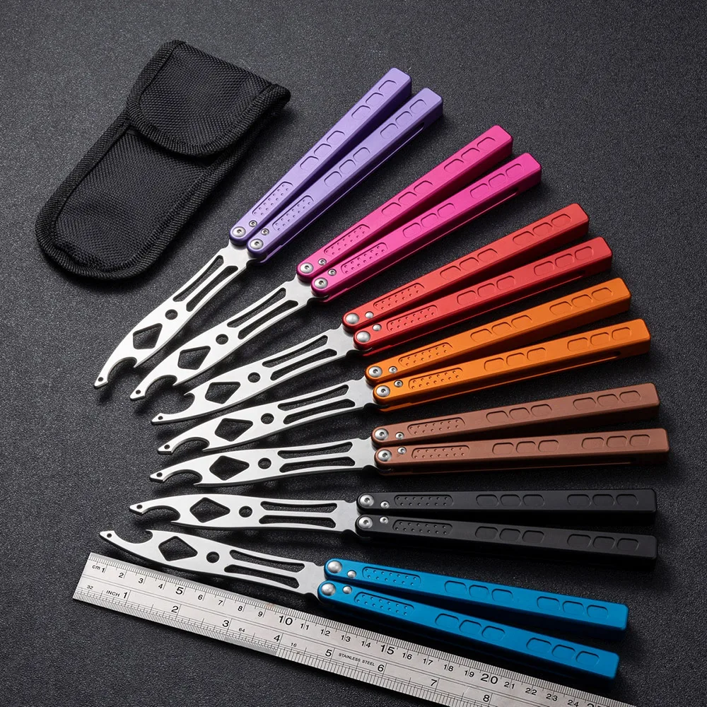 

Складной тренировочный нож Butterfly с алюминиевой рукояткой, незаточенное лезвие 440C, для тренировок на открытом воздухе, EDC, многофункциональный инструмент