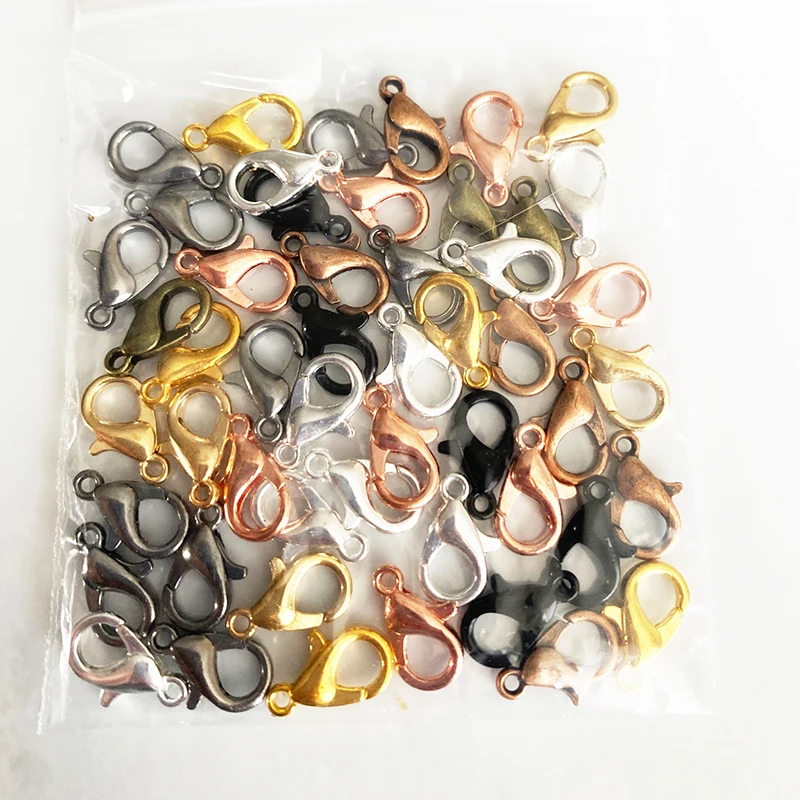 50pcs 12x6mm 10x5mm 14x7mm 16x8mmLobster Clasp Hooks For Necklace Finding Metal Alloy End Clasps Connectors For Jewelry Making