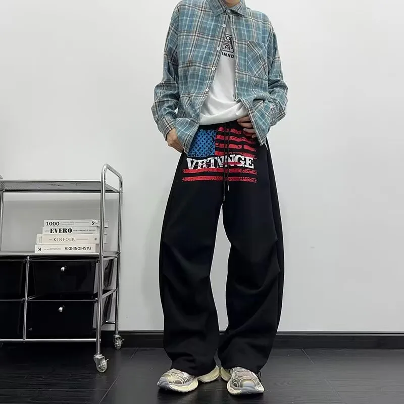 

Новые свободные брюки с высокой талией в американском стиле в стиле ретро в стиле Харадзюку, которые девушки выглядит хорошими и модными для пар.