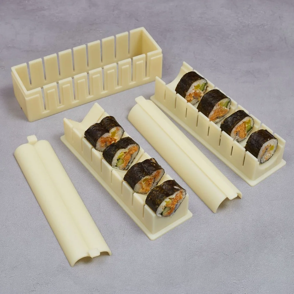 3pcs/set Plastic Sushi Maker Equipment Kit Anti-stick DIY Kimbap Sushi Rolls Mold Multifunctional Round Square Heart-shaped